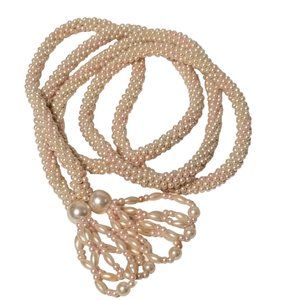 Faux Pearl Woven Flapper Necklace Strand Pink White 38" Fashion Jewelry Women